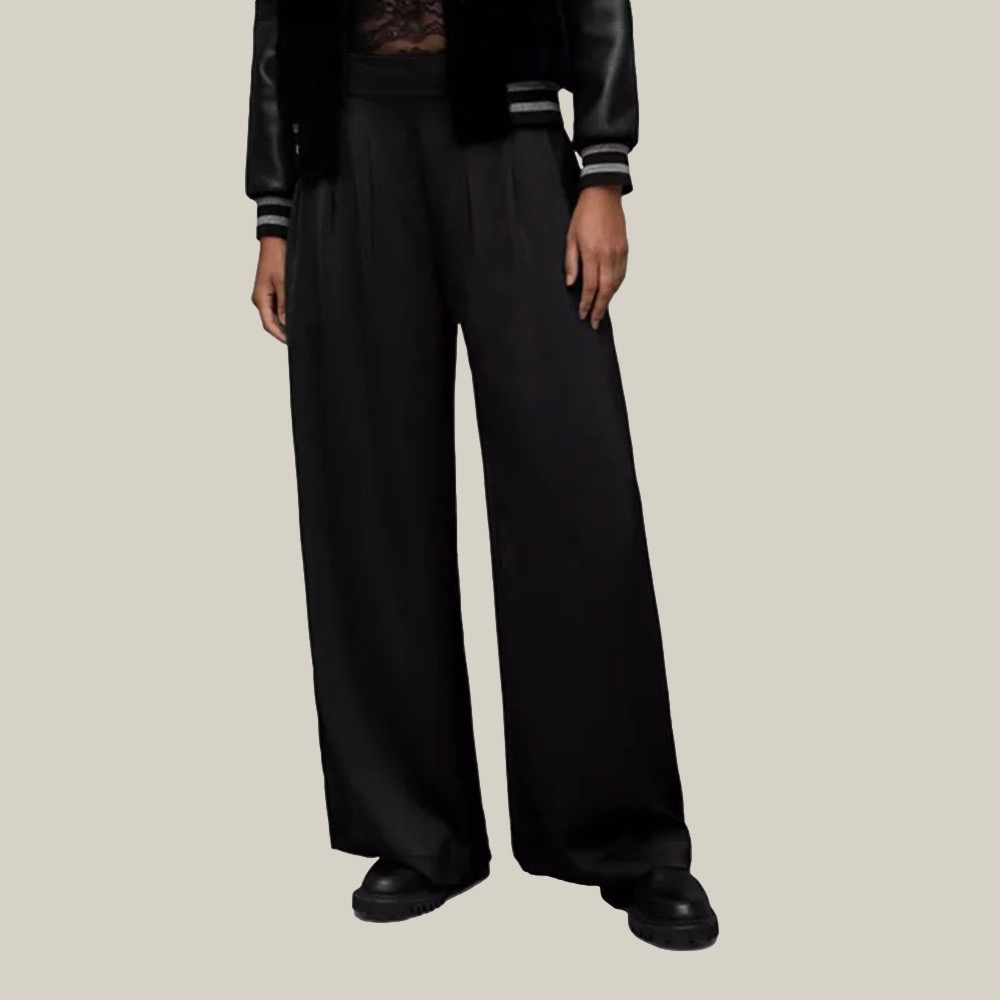 AllSaints CODY High Rise Wide Leg Trouser Pants in Black Size 2 - Picture 2 of 11